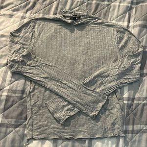 Gray Ribbed Mock Neck Long Sleeve Shirt